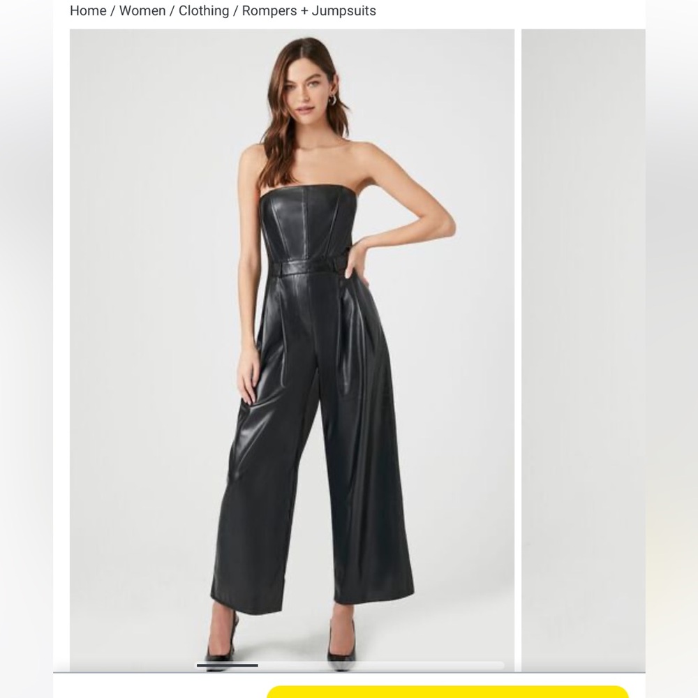 Forever 21 Faux Leather Tube Jumpsuit Wide Leg XL NWT
